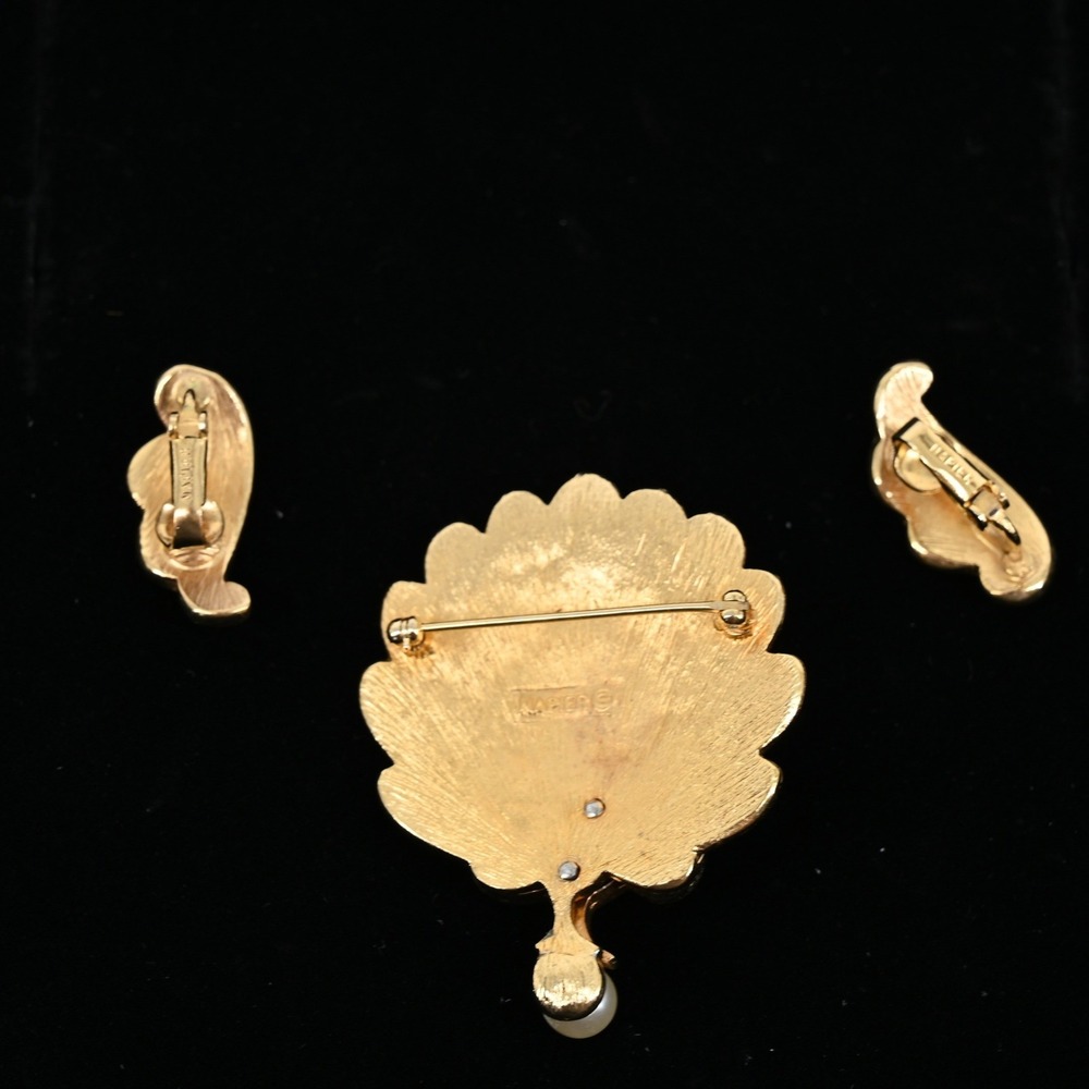 Vintage Napier 1960s Enamel Peacock Brooch Pin & Clip On Feather Earrings Set - Picture 8 of 10